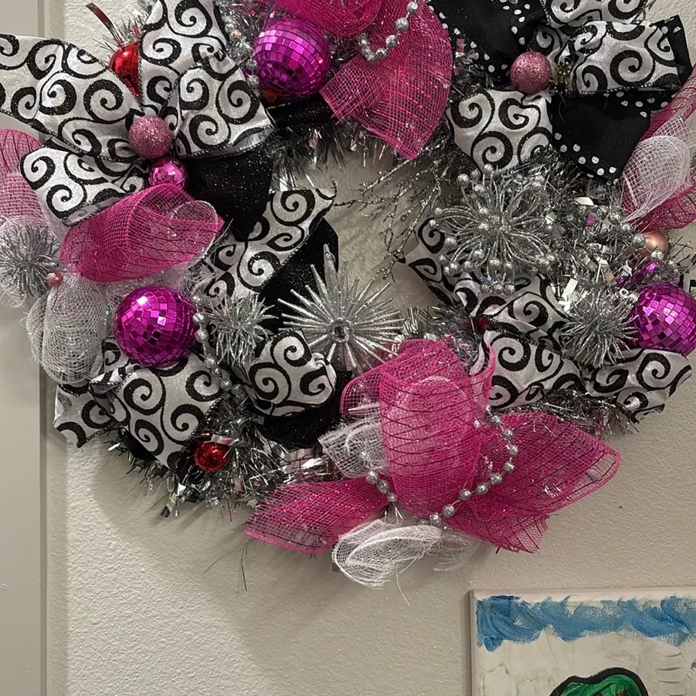 Valentines Day Wreath Hand Crafted Stunning Pink Silver Custom Floral Final Sale